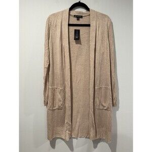 NEW INC Ribbed Duster Cardigan Womens Medium Open Front Sweater Pockets Travel